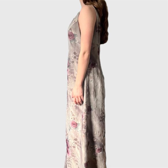 Vintage 90s Green Dress, 1990s Floral Maxi Dress - Picture 8 of 10